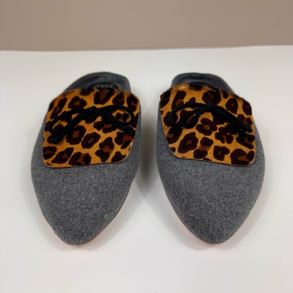 SANT M Cortina Felted Mules Leopard Gray Slip On Pointed Shoes European EUC - Picture 4 of 9